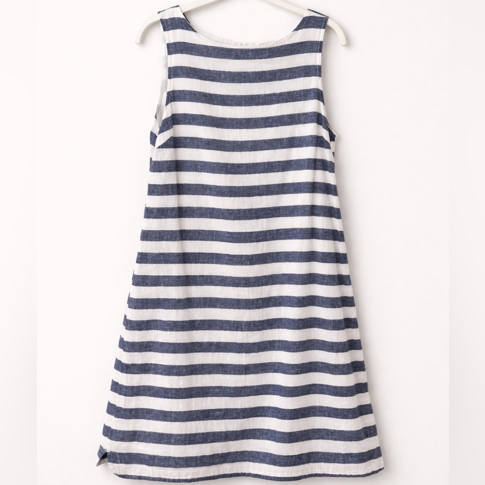 BeachLunchLounge Blue White Stripe Linen Shift Dress Sleeveless Size M